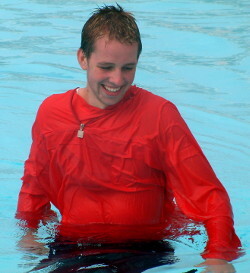 anorak swimming fully clothed