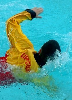 swimming training in anorak