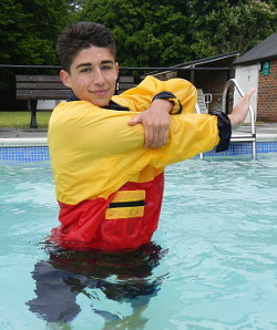 lifeguard stretching wet anorak