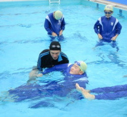 lifesaving pool swimming lesson fully clothed water safety